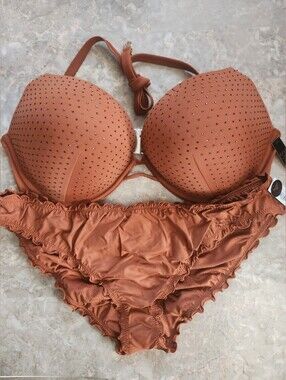 38D/XXL Victoria's Secret Diamanté Bombshell Ruffle Cheeky Bikini Set